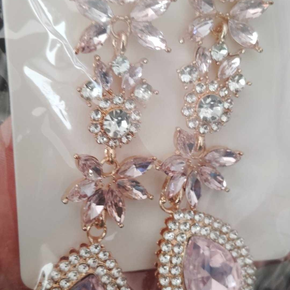 Pink and Gold Floral Crystal Earrings